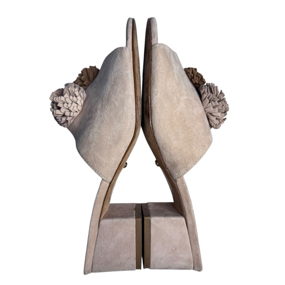 Suede Pom Pom Slide Mules Blush Slip On Raye Jasmine Sandals Size 8.5 - Picture 5 of 7